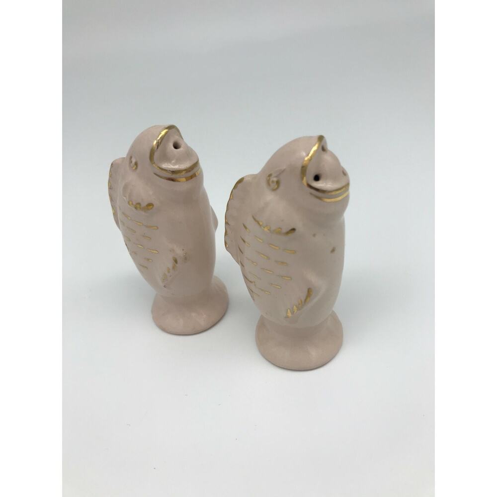 Salt and Pepper Shaker Set Fish Pink with Gold Trim Vintage Made in England Rare - Picture 9 of 11